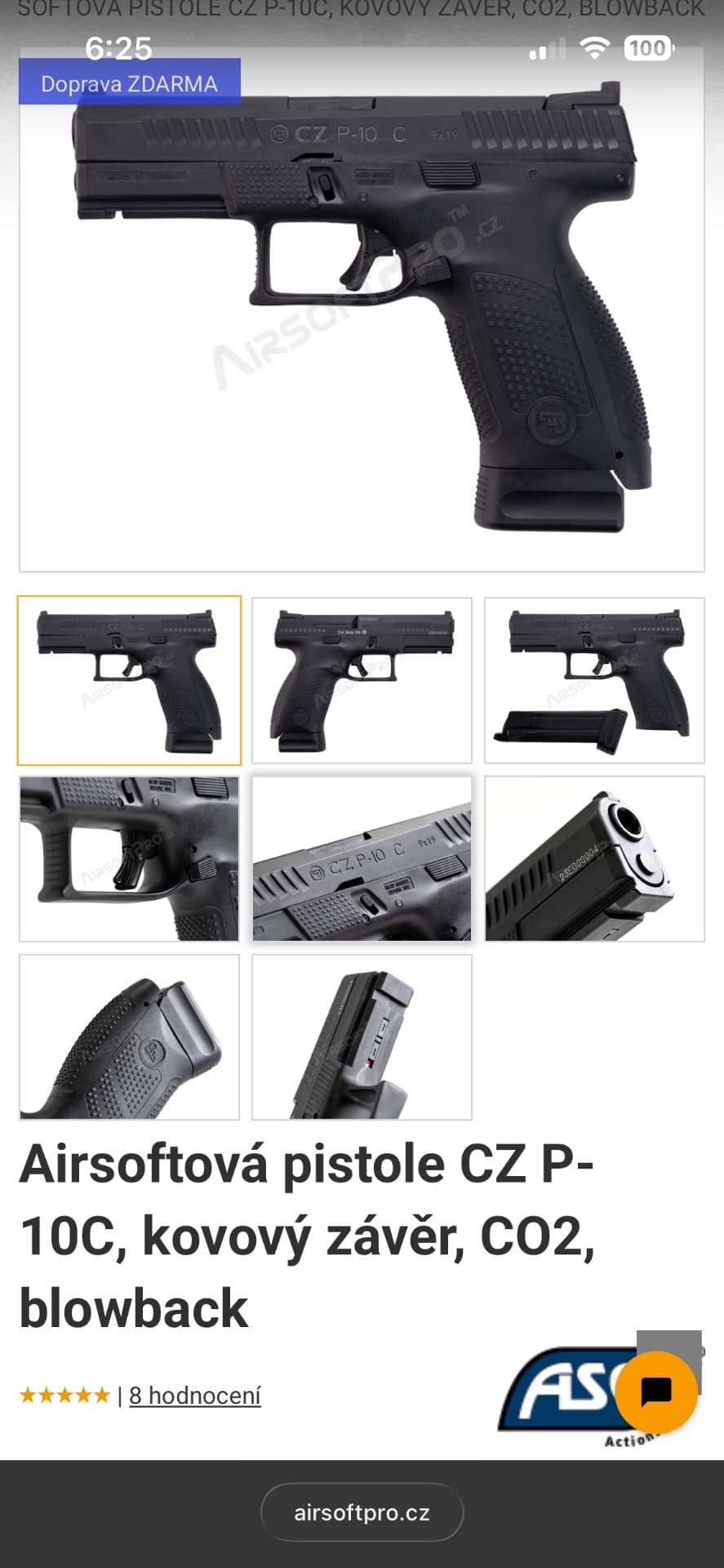 Airsoftová pistole CZ P-10C, kovový závěr, CO2, blowback